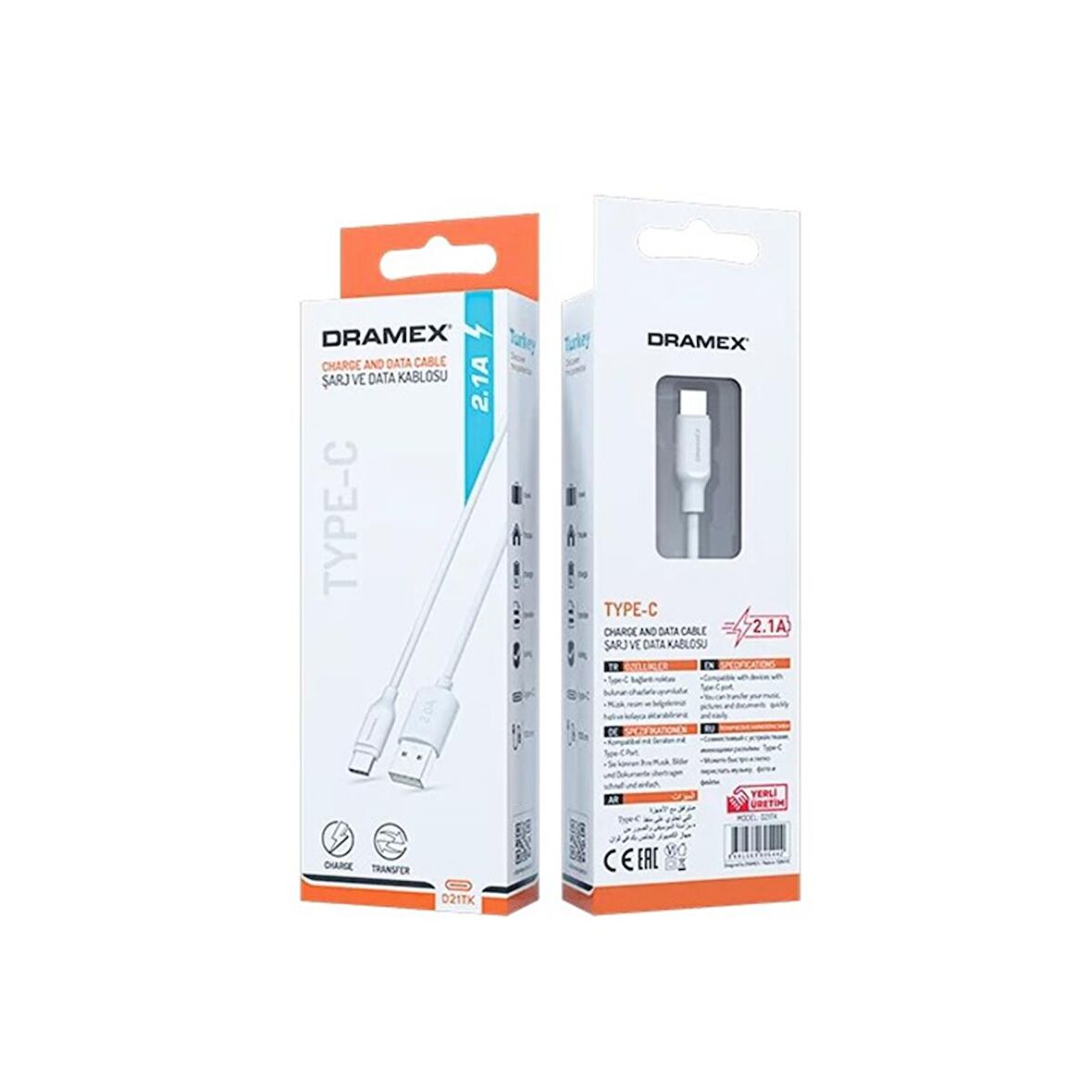 D21TK TYPE-C USB 2.1A ŞARJ - DATA KABLOSU 1MT (4490)