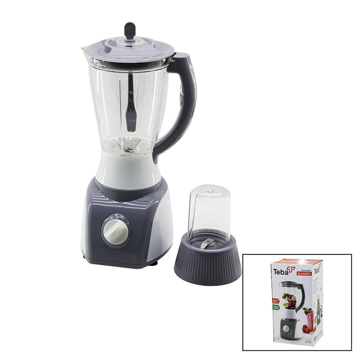 TEBA TSW-1800 BUZ KIRICIÇOK AMAÇLI BLENDER DOĞRAYICI 2PCS HAZNE - BIÇAK SİSTEMİ=2.5LT 2 KADEME HIZ+PULSE (4490)