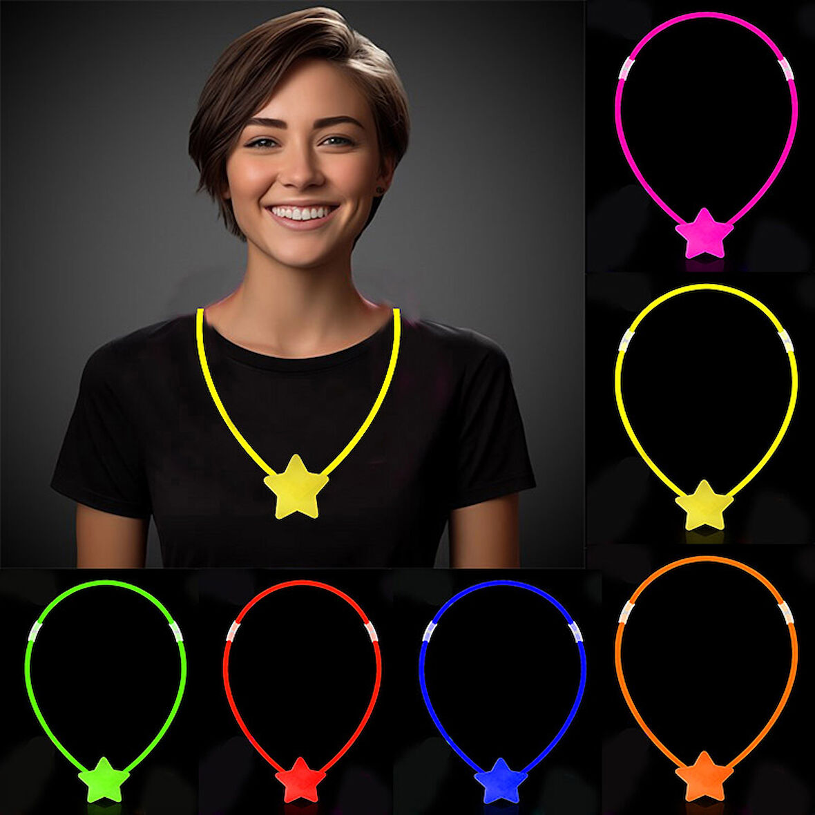 Glow Stick Yıldız Kolye - Glow Kolye - Glow Stick Partisi Yıldız Kolye 6 Adet (4490)