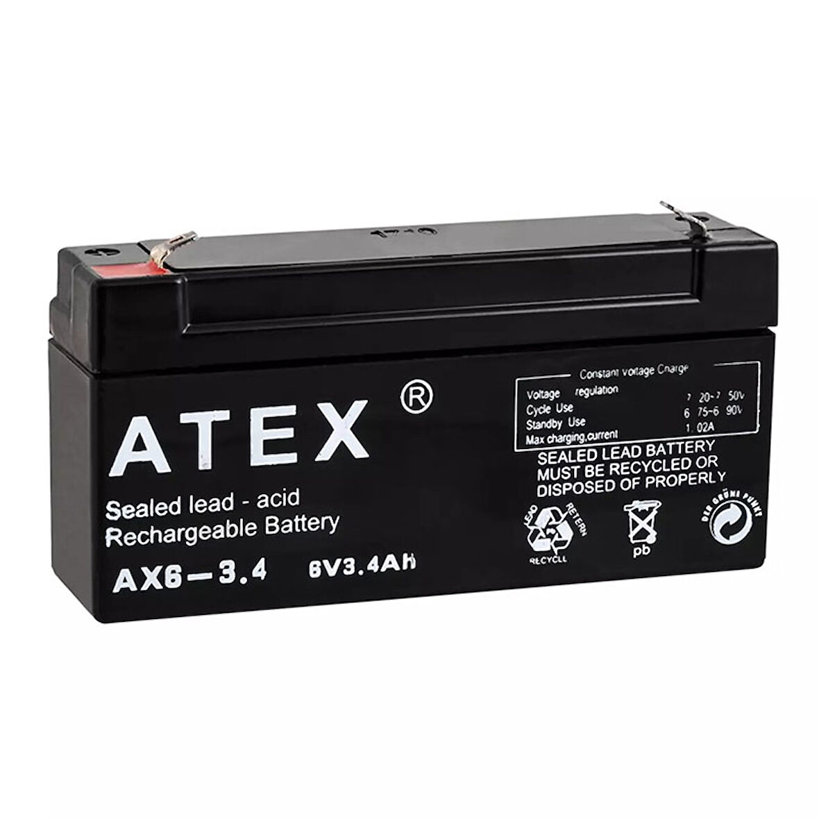 ATEX AX6-3.4 6 VOLT - 3.4 AMPER YATIK AKÜ (12.5X6X3CM) (4490)