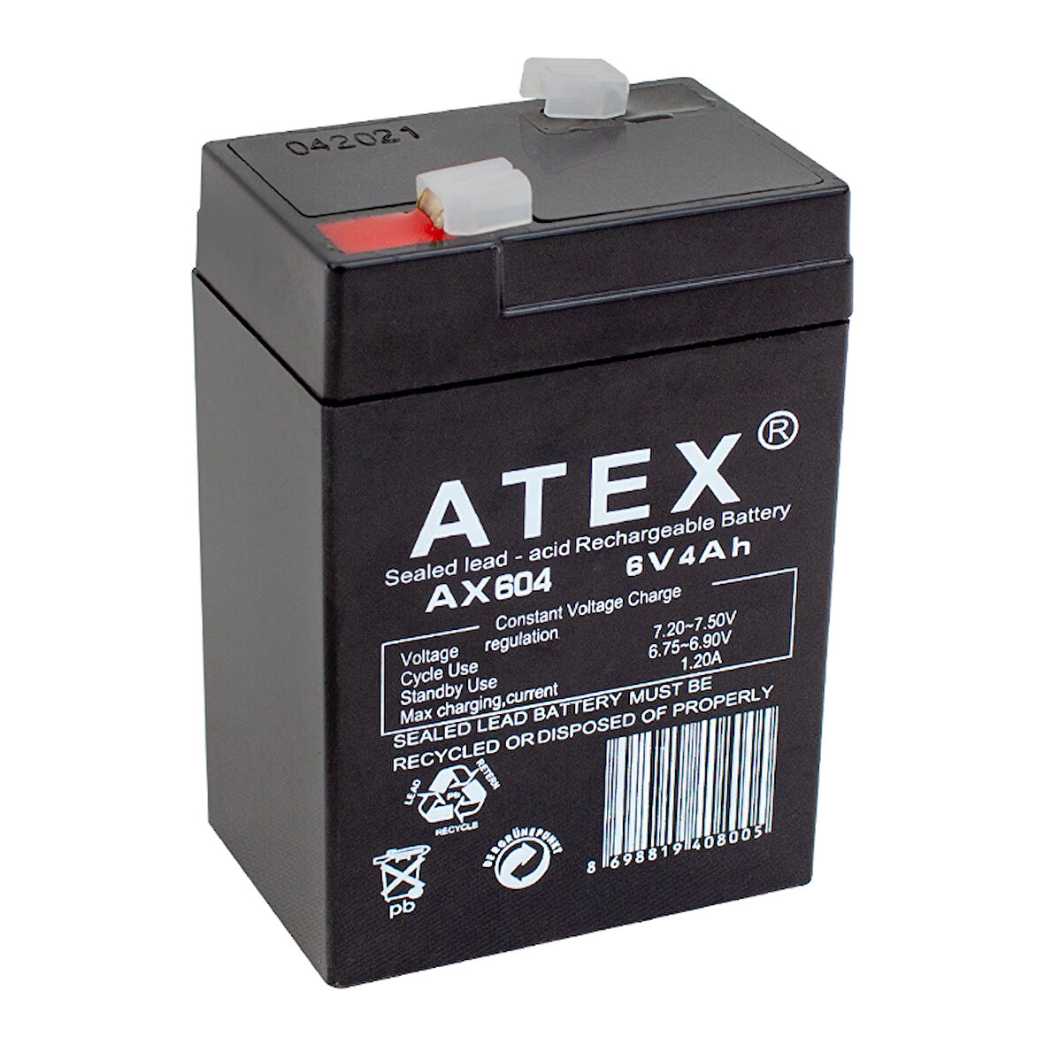 ATEX AX-604 AKÜ 6 VOLT - 4 AMPER IŞILDAK AKÜSÜ (70 X 48 X 101 MM) (4490)