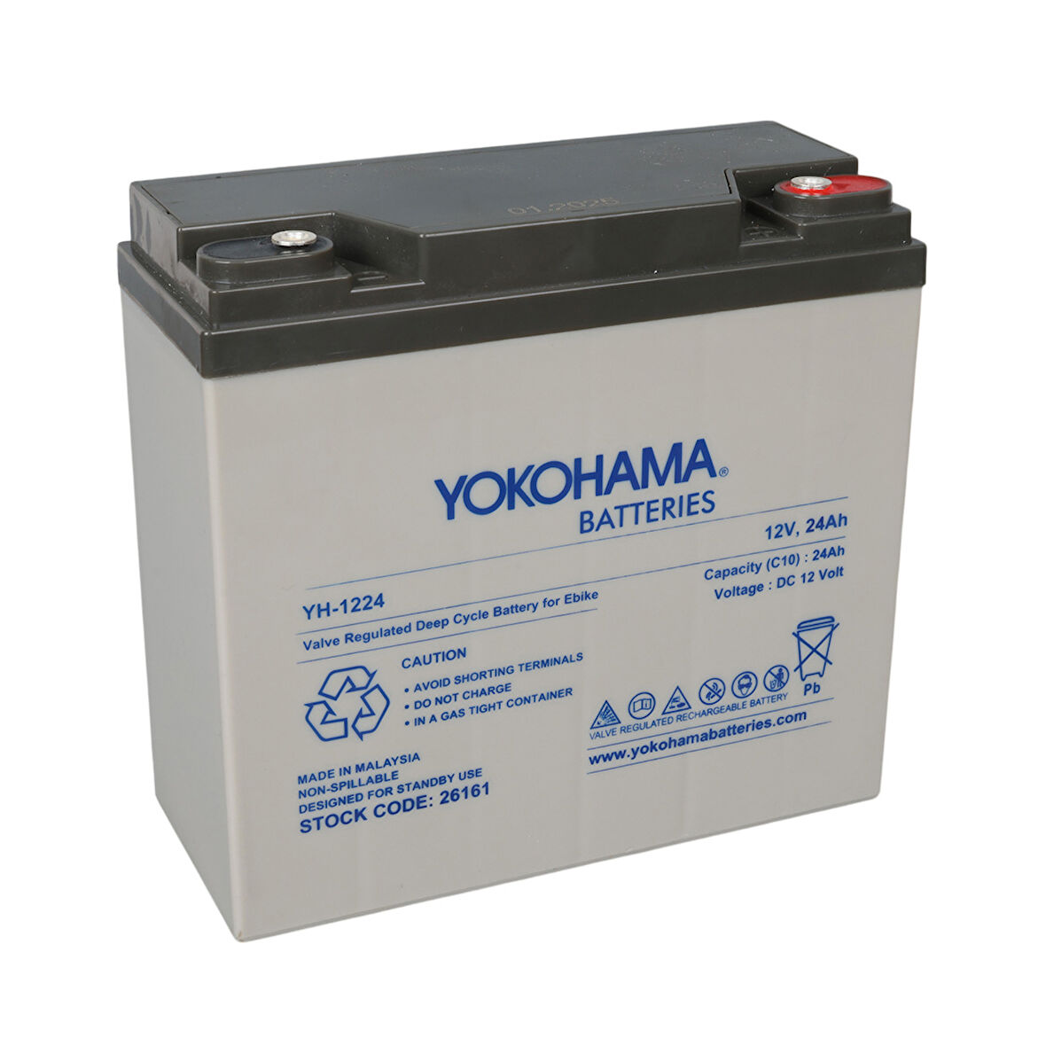 YOKOHAMA YH-1224 12 VOLT - 24 AMPER ELEKTRİKLİ BİSİKLET AKÜSÜ (180 X 76 X 167 MM) (4490)