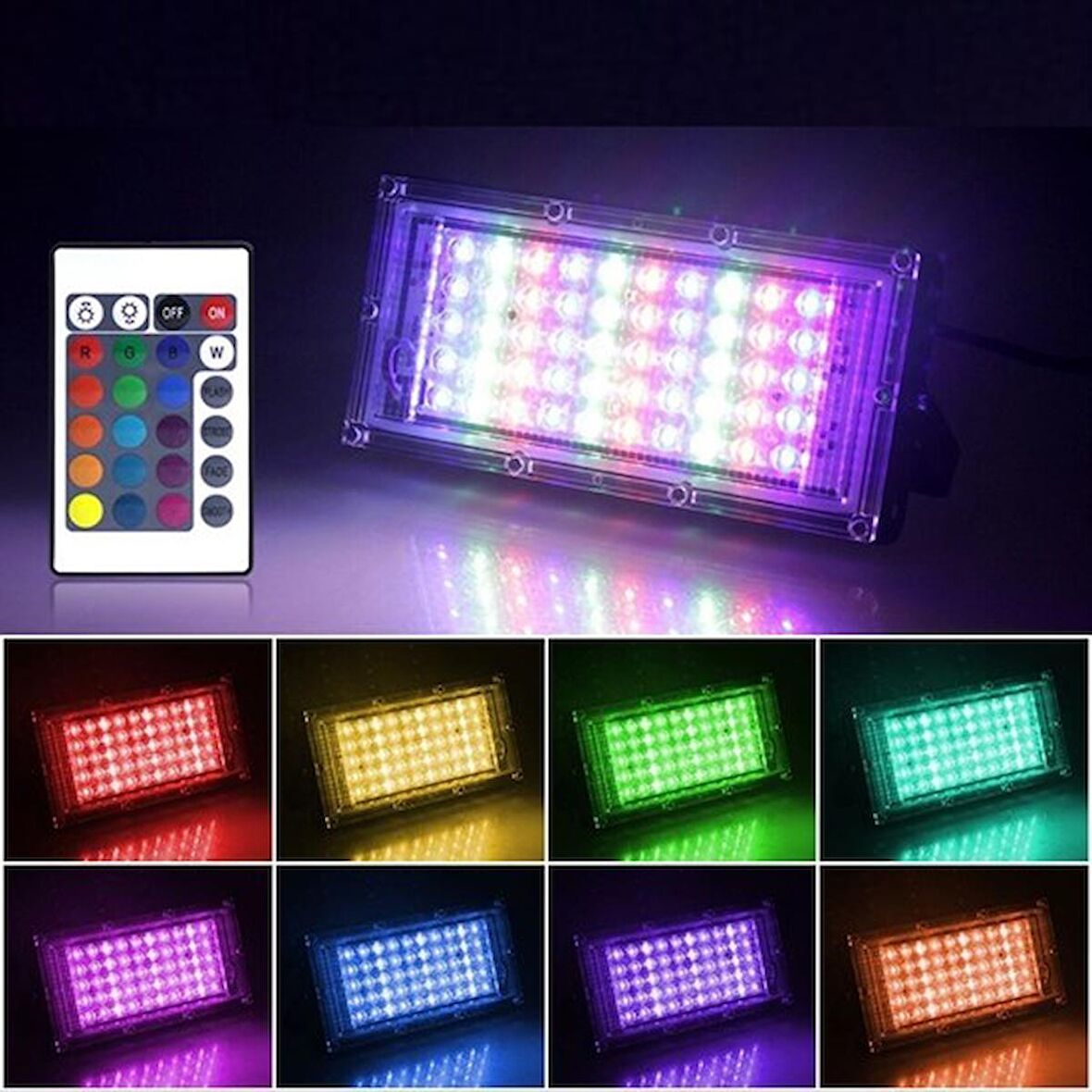 Kumandalı Led Işık Dış Cephe Aydınlatması Çok Renkli RGB Led Panel Işık PartiLed Aydınlatma (4490)