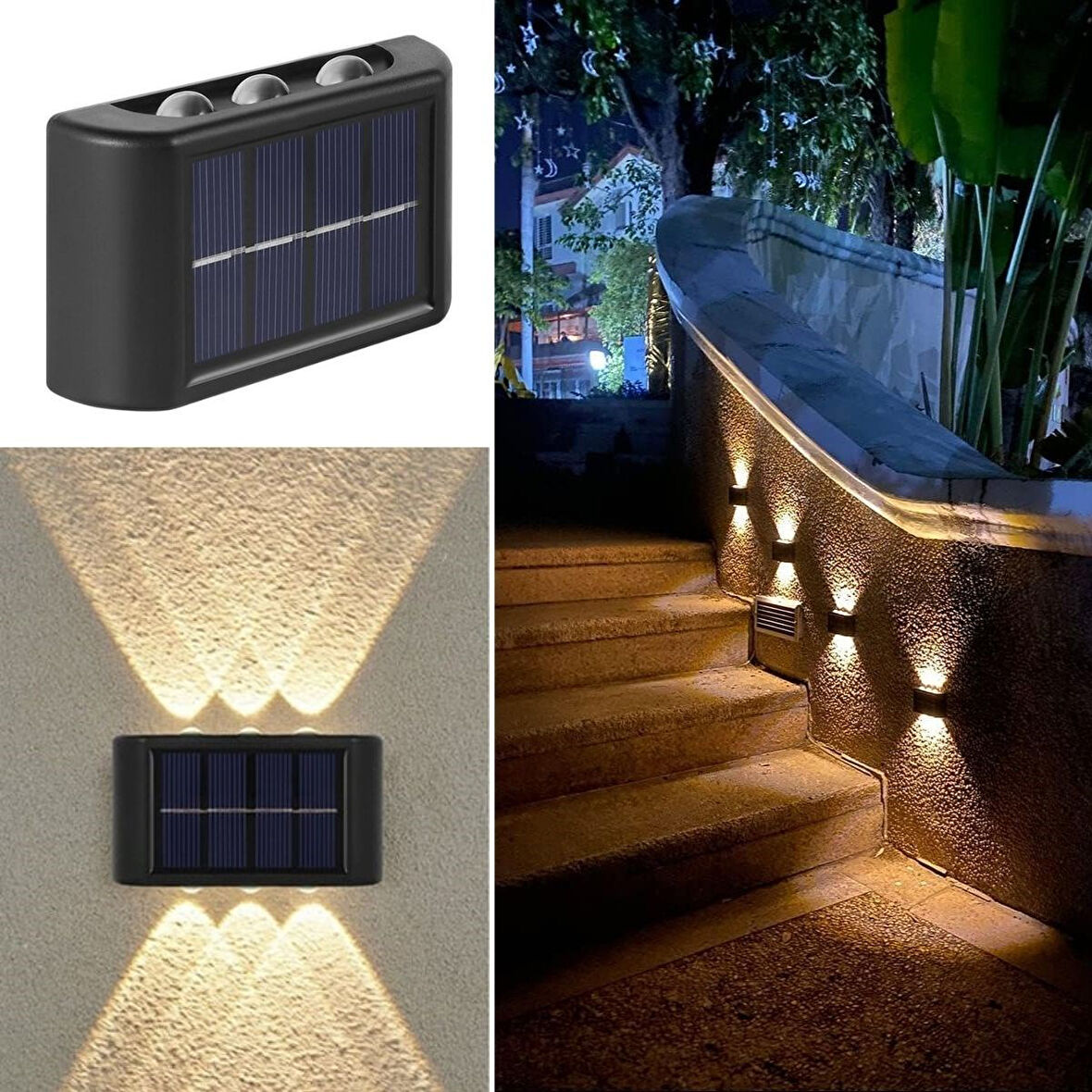 6 Ledli Solar Güneş Enerjili Aplik Led, Dekoratif Duvar Monteli Gün Işığı Led (4490)