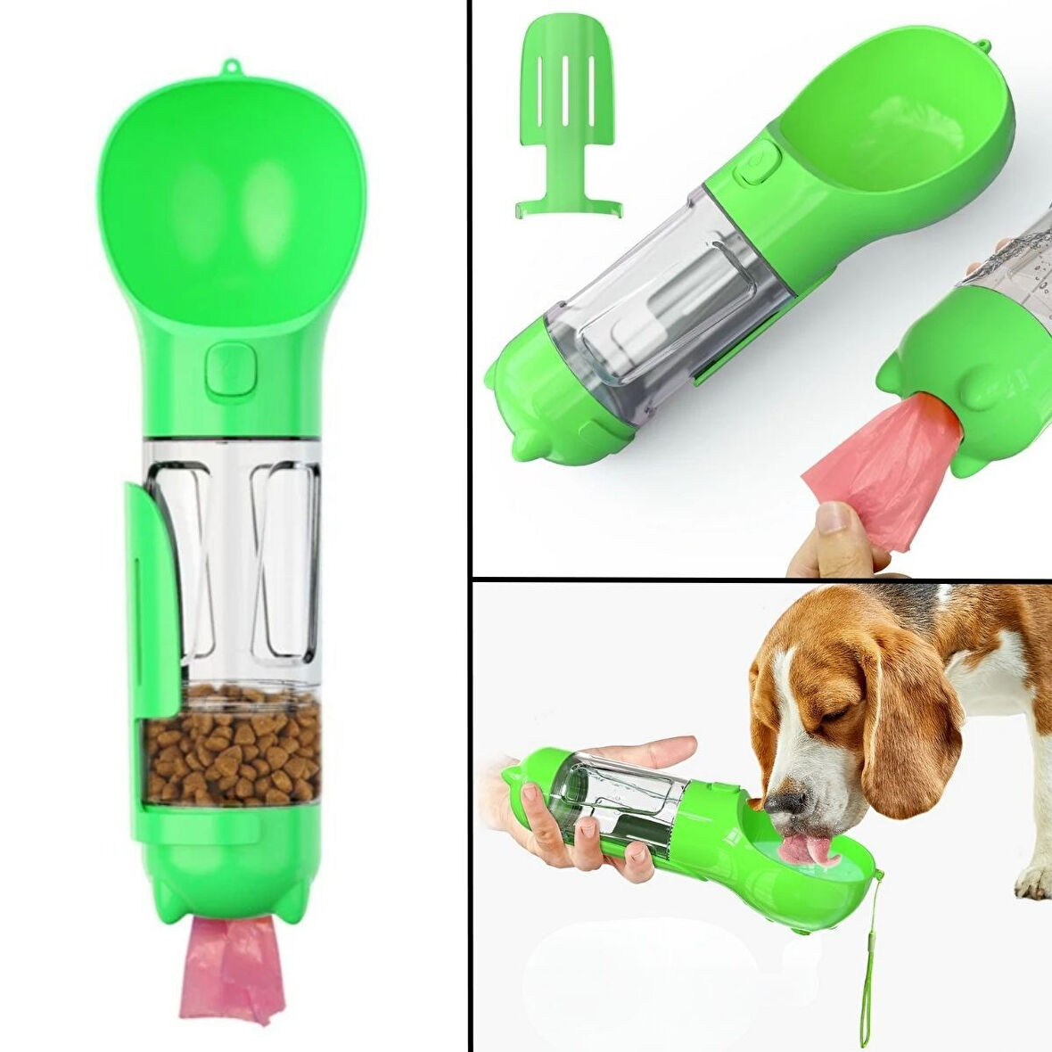 Taşınabilir Hazneli Mama Kaplı ,Kaka Poşetli Kedi,Köpek Suluğu-300ml (4490)