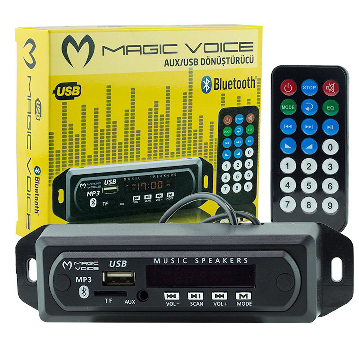 MAGICVOICE USB-400 (V20) BLUETOOTH/AUX USB/SD/MMC-MİC-KUMANDALI OTO TEYP ÇEVİRİCİ DİJİTAL PLAYER (5V/12V) (4490)