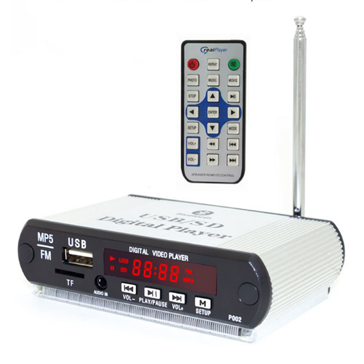 MAGICVOICE SS-105 MP5 USB/SD/MMC/BLUETOOTH KUMANDALI OTO TEYP ÇEVİRİCİ KASALI MODEL (5V/12V) (4490)