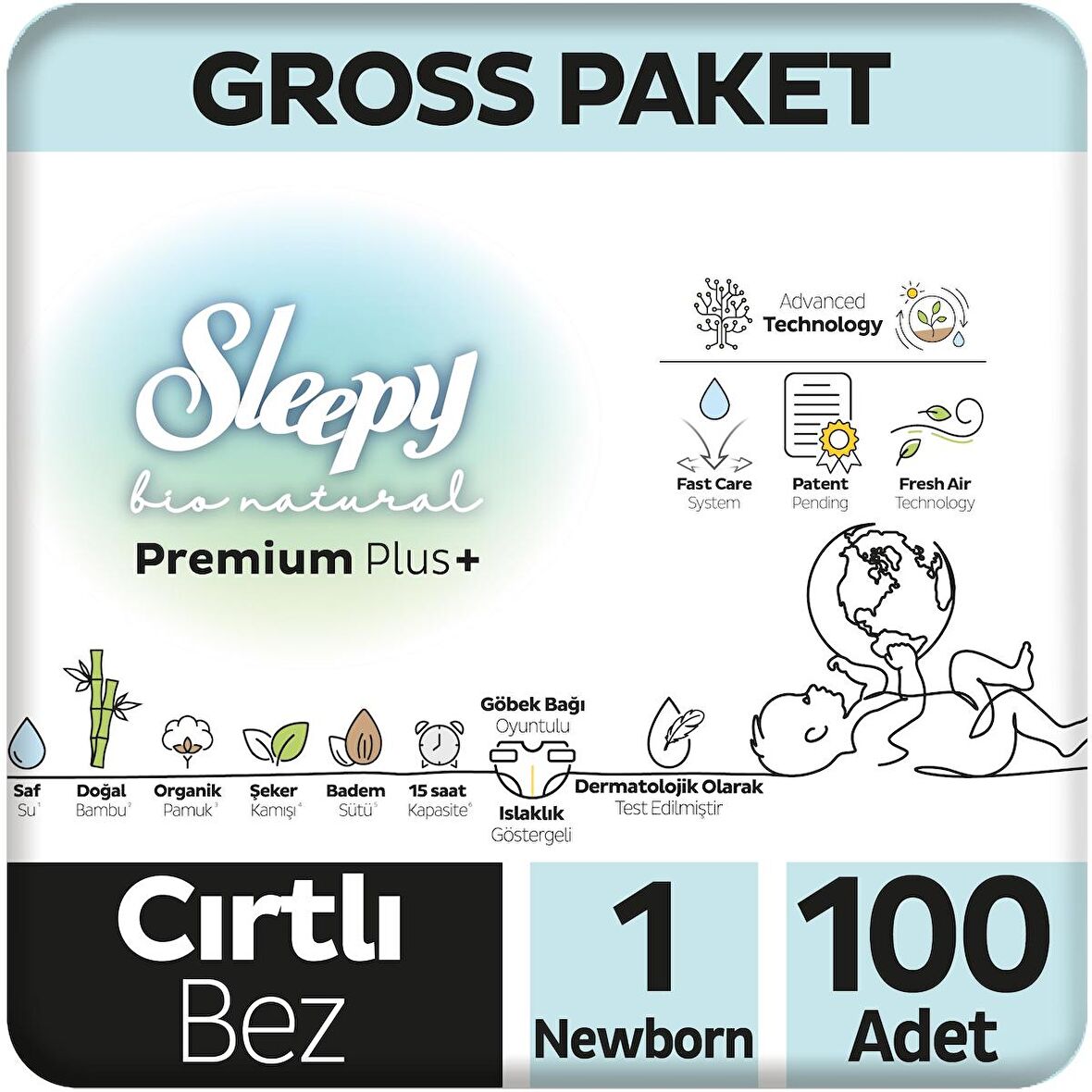 Sleepy Bio Natural Premium Plus Gross Paket Bebek Bezi 1 Numara Newborn 100 Adet