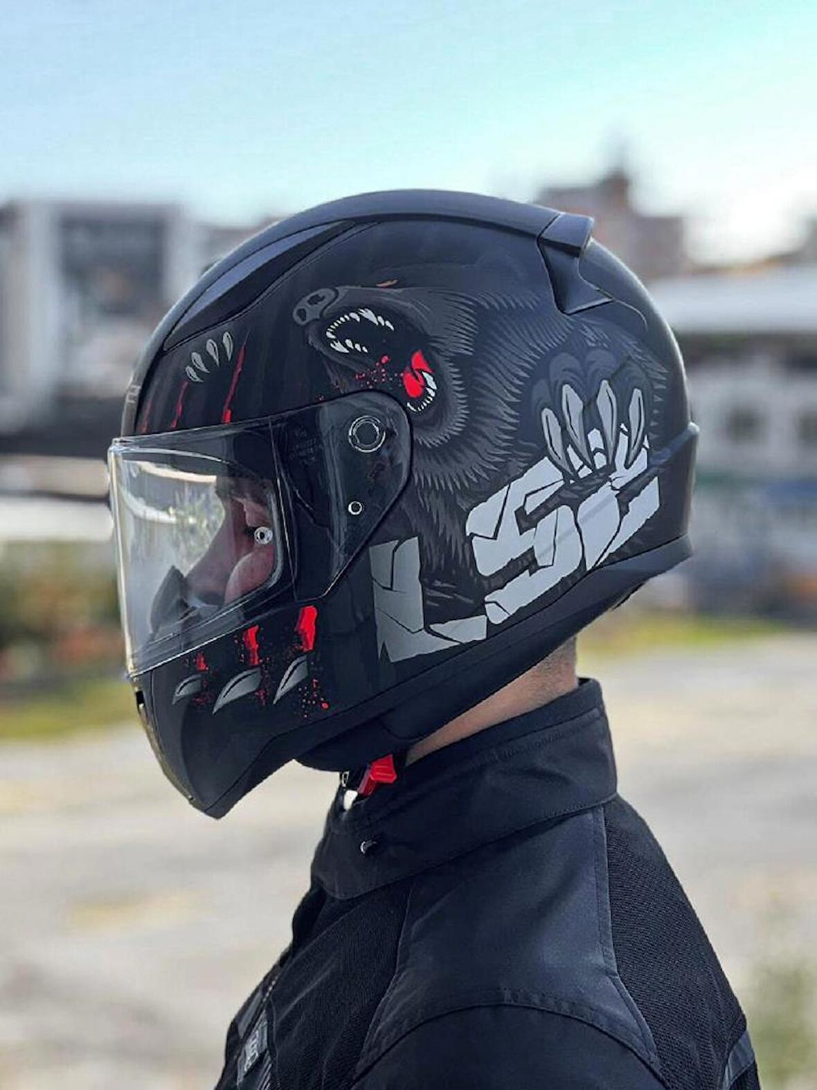 LS2 Rapid 2 Clawn Mat Siyah Gri Kırmızı Kask