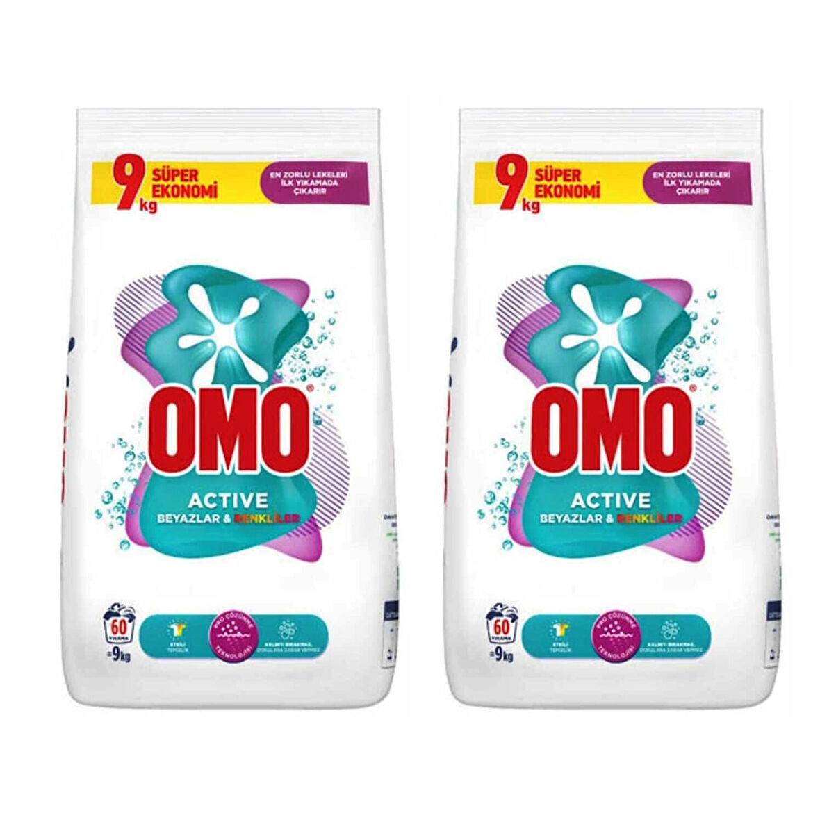Omo Active Beyaz ve Renkliler 9 kg x 2 Adet 