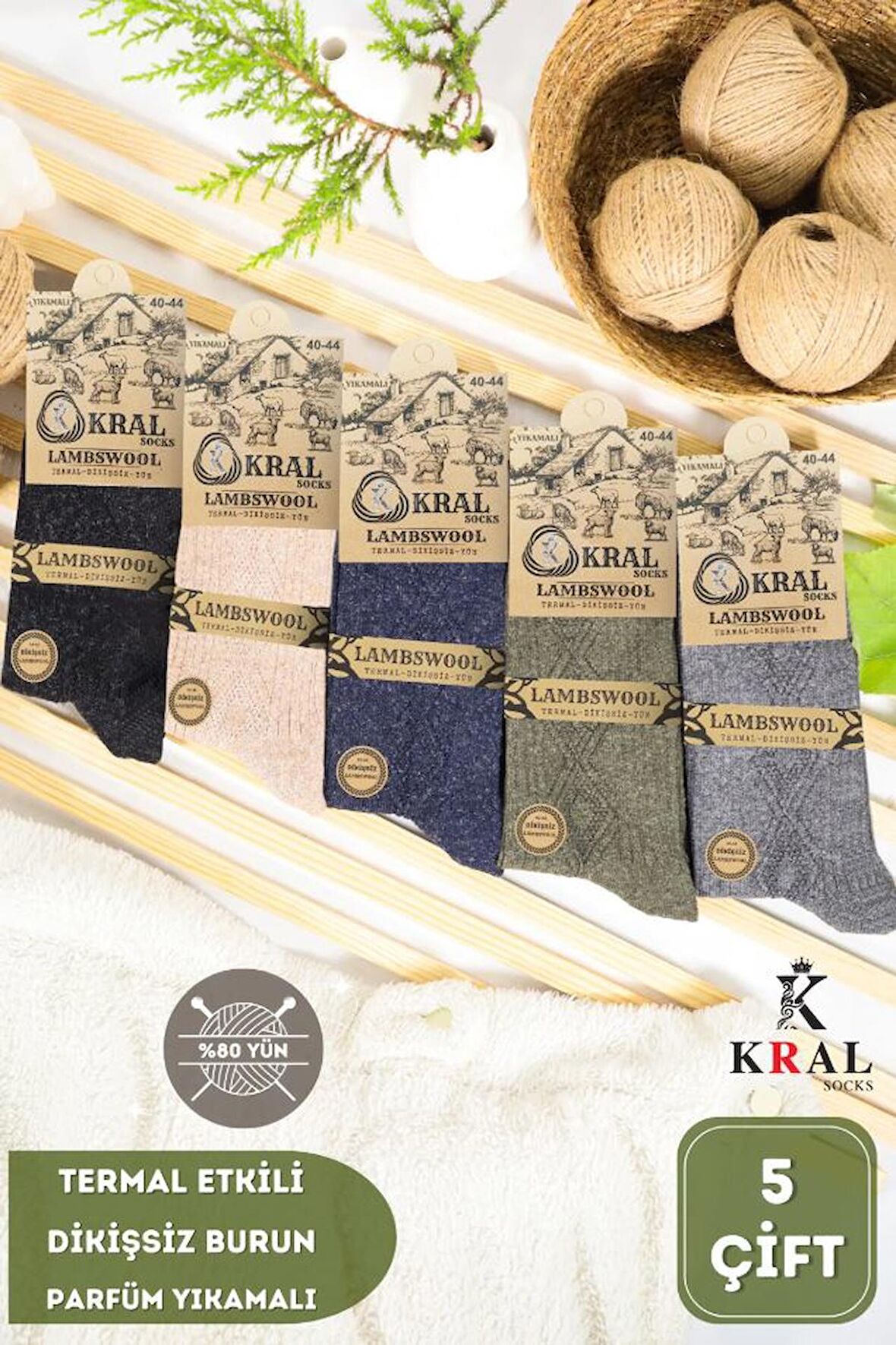 Kışlık Yün Erkek Çorap Lambswool 5'li Paket