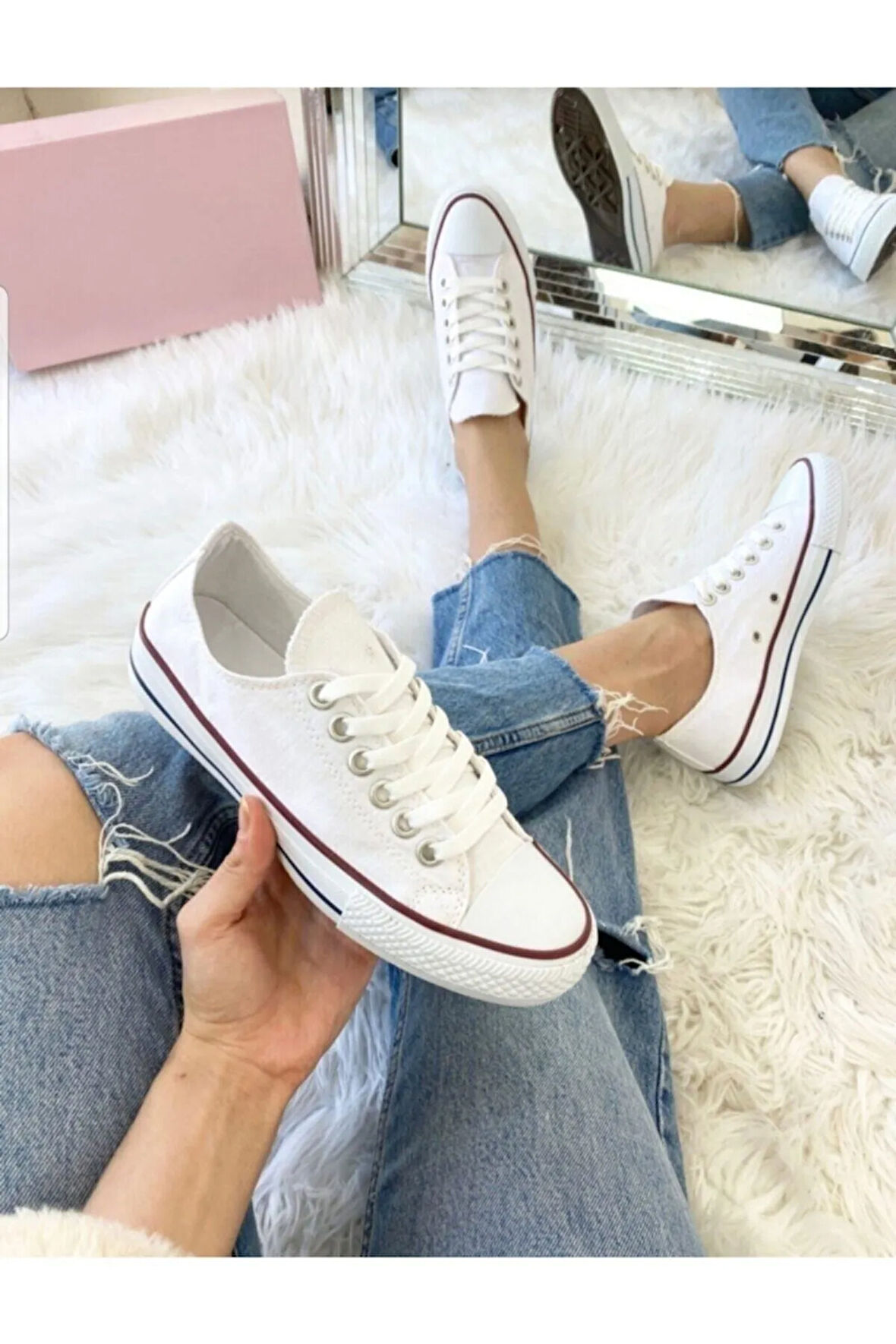 Prego Siyah&Beyaz  Çocuk Kısa Converse Tarzı Spor Ayakkabı BEYAZ