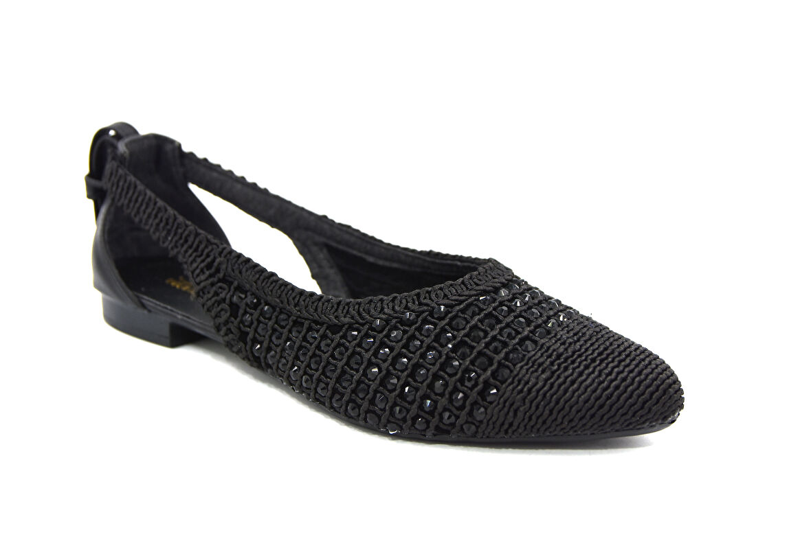 ParkModa Kadın Örgü Babet Taşlı Ayakkabı SİYAH