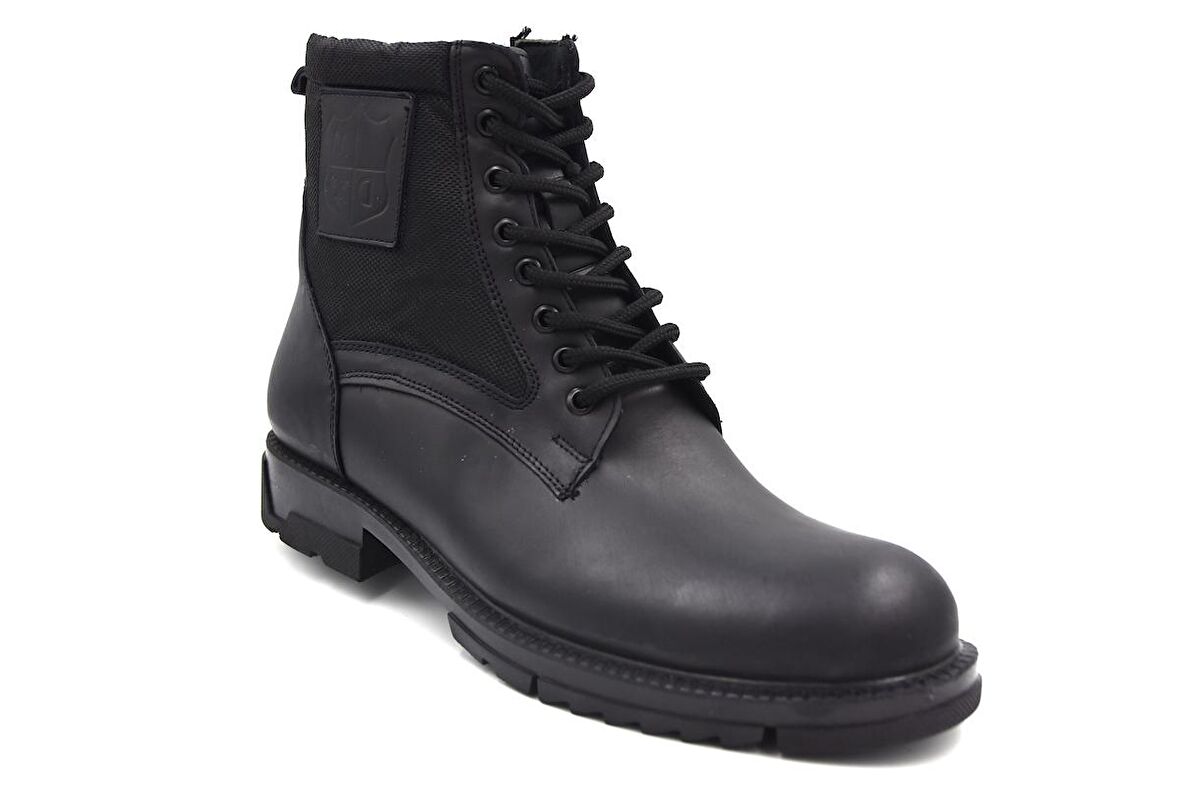 Modesa MBT155 Erkek Bağcıklı Fermuarlı Hakiki Deri Günlük Postal Bot SİYAH DERİ