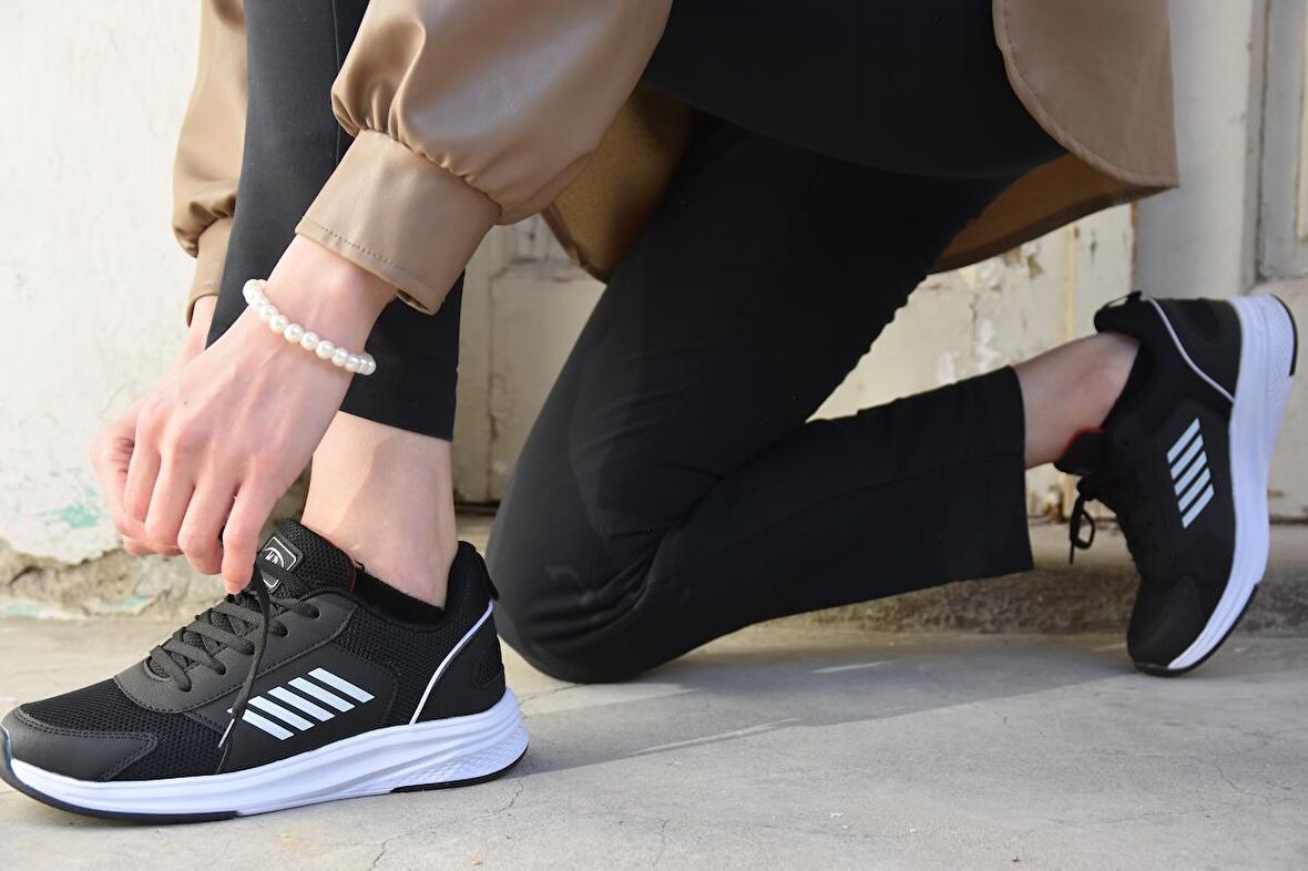 M.p. 231 1106 Comfolite Rahat İç Taban Hafif Bağcıklı Uniseks Spor Ayakkabı SİYAH BEYAZ