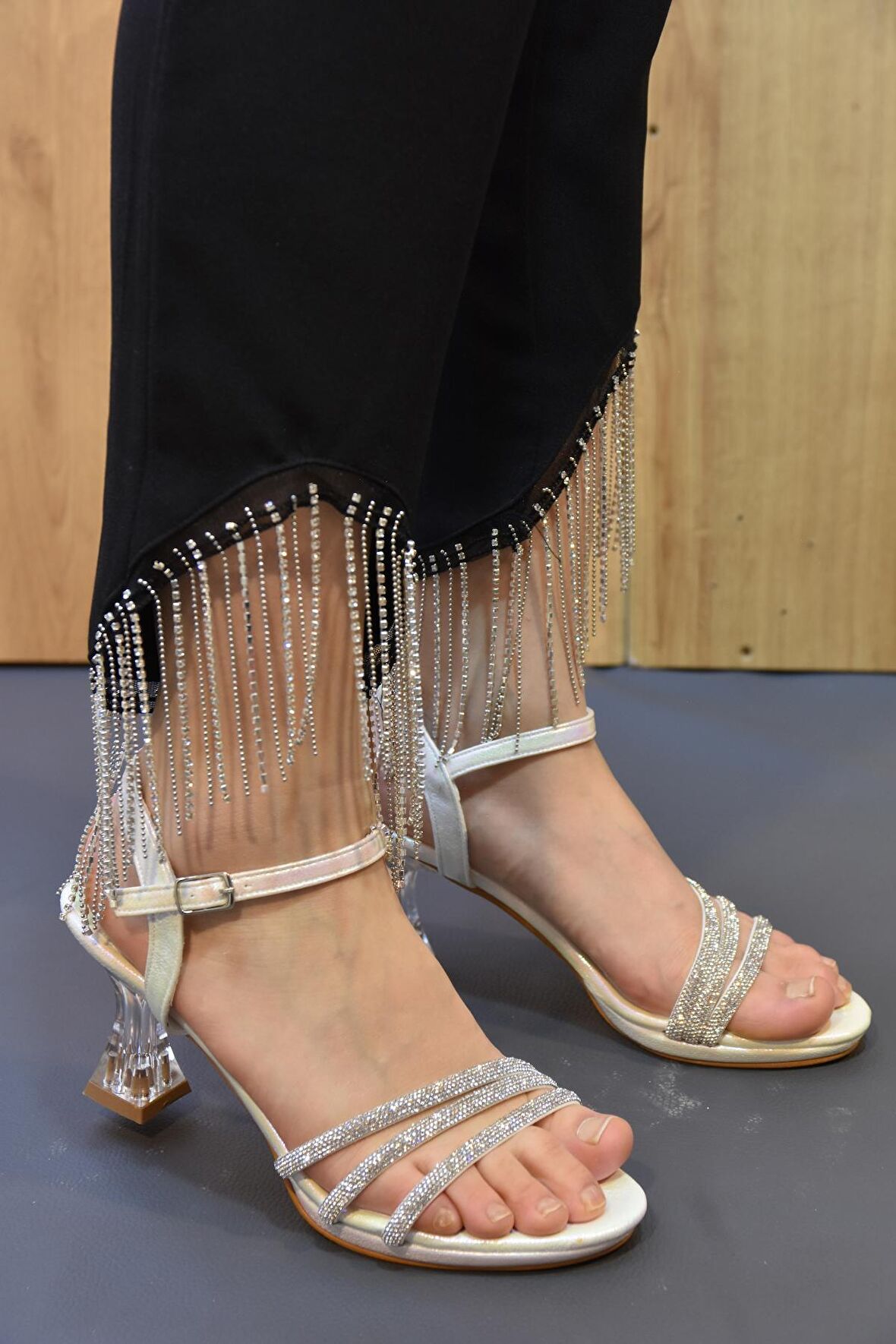 Erbay Şeffaf Topuklu Kadın Abiye Ayakkabı SEDEF