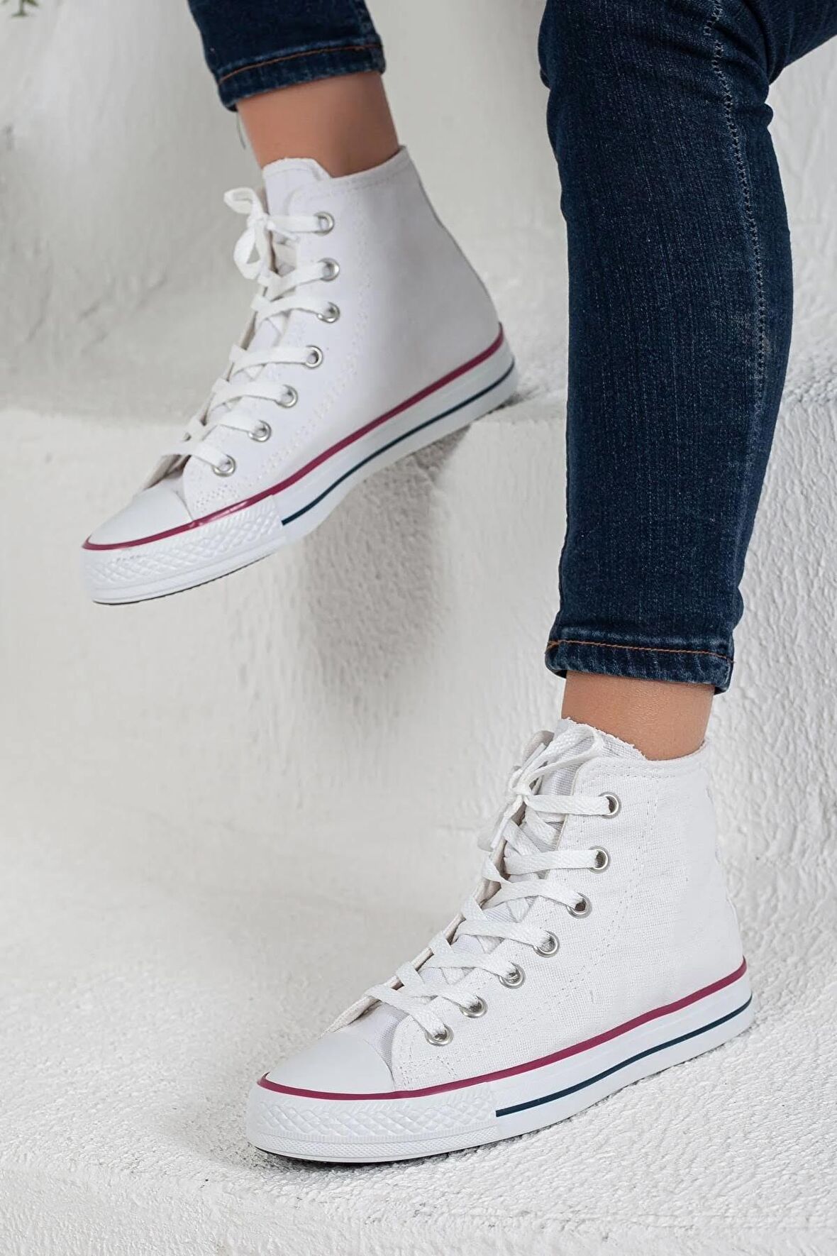 Prego Erkek Sneaker Bilekli Convers Modeli Keten Spor Ayakkabı BEYAZ