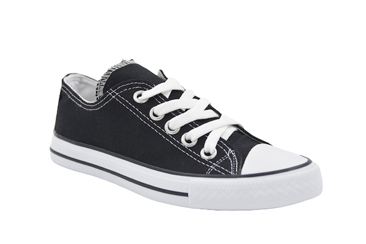 Prego Siyah&Beyaz  Çocuk Kısa Converse Tarzı Spor Ayakkabı SİYAH