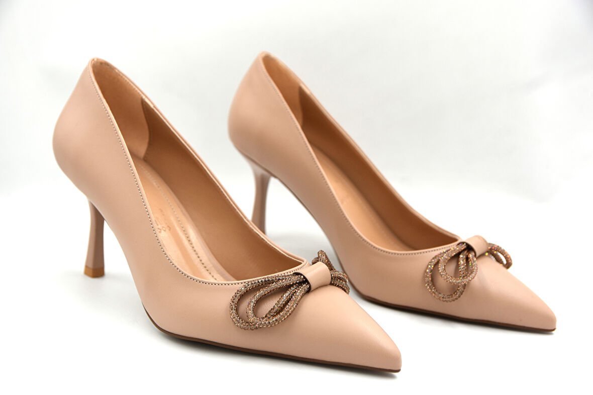 Prego Taş Papyon Detaylı Topuklu Kadın Stiletto Ayakkabı NUT