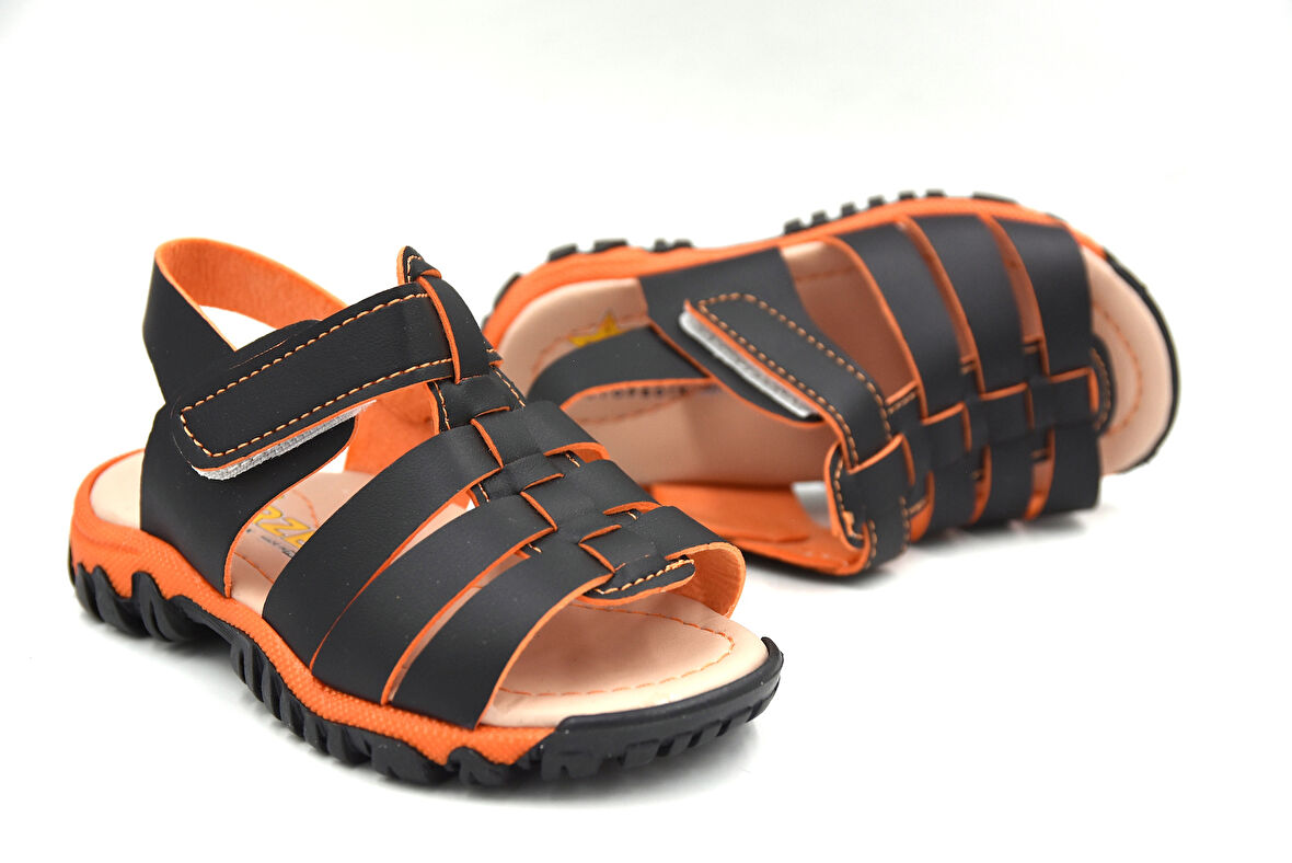 Prego (Arzen) Ortapedi Termo Kaymaz Taban Cırtlı Erkek Çocuk Sandalet SİYAH