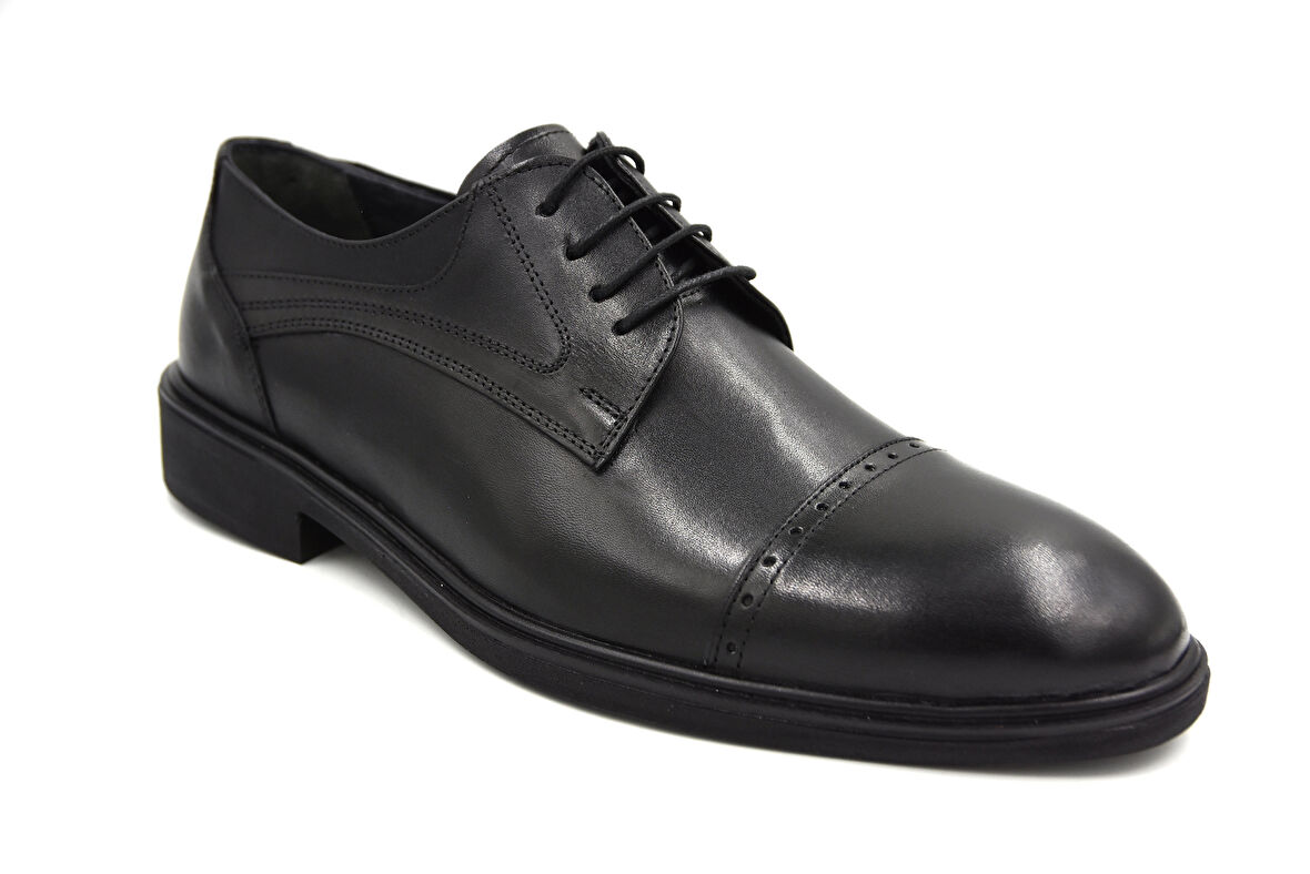 Prego (Stilloni) Hakiki Deri Bağcıklı Poli Hafif Taban Günlük Erkek Ayakkabı SİYAH