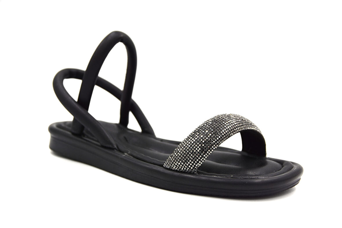 Prego Termo Kaymaz Taban Taş Biye Detaylı Günlük Kadın Sandalet SİYAH