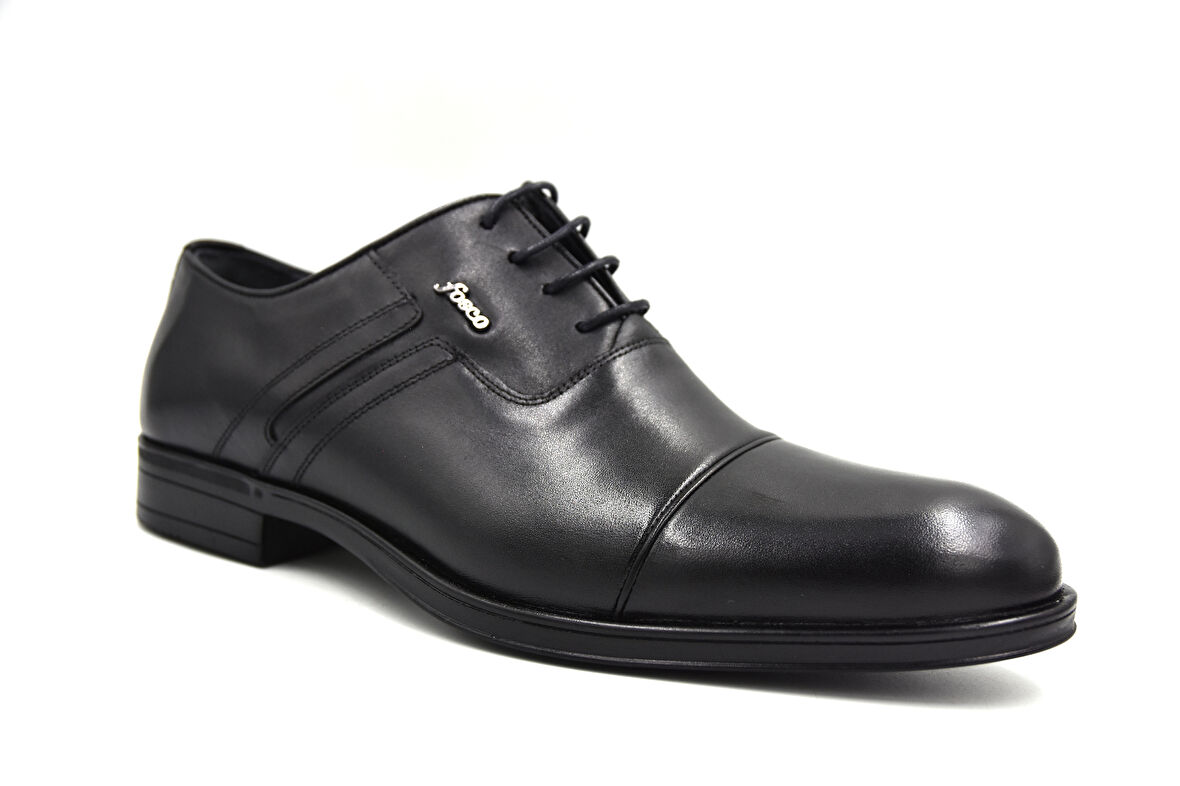 Fosco (2512) İçi Dışı Hakik Deri Kauçuk Hafif Taban Bağcıklı Erkek Ayakkabı SİYAH