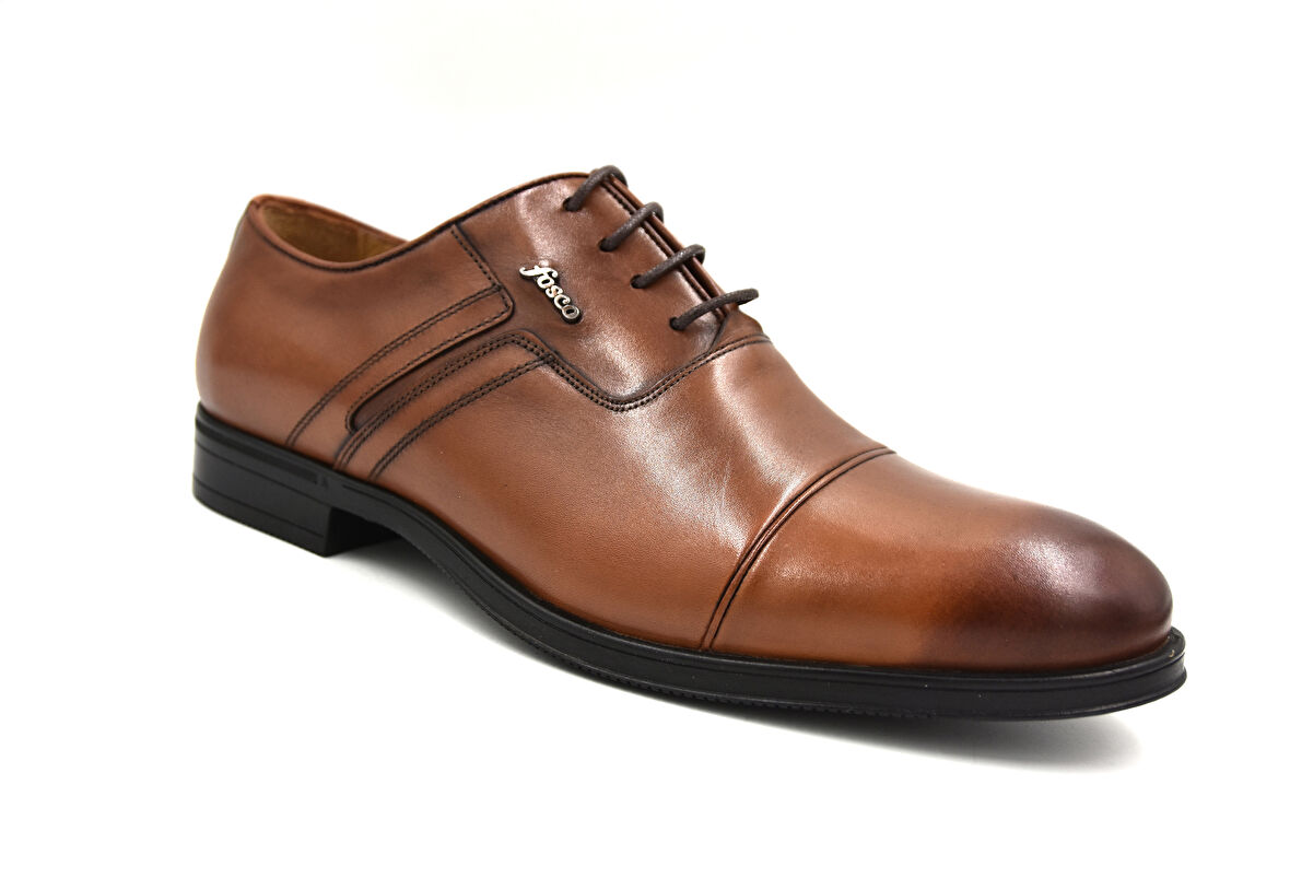 Fosco (2512) İçi Dışı Hakik Deri Kauçuk Hafif Taban Bağcıklı Erkek Ayakkabı TABA