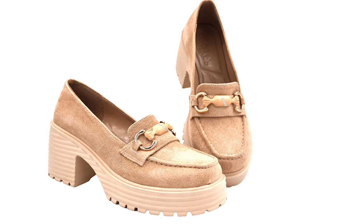 Park Moda Tokalı Topuklu Kadın Lofer Günlük Kadın Ayakkabı VİZON