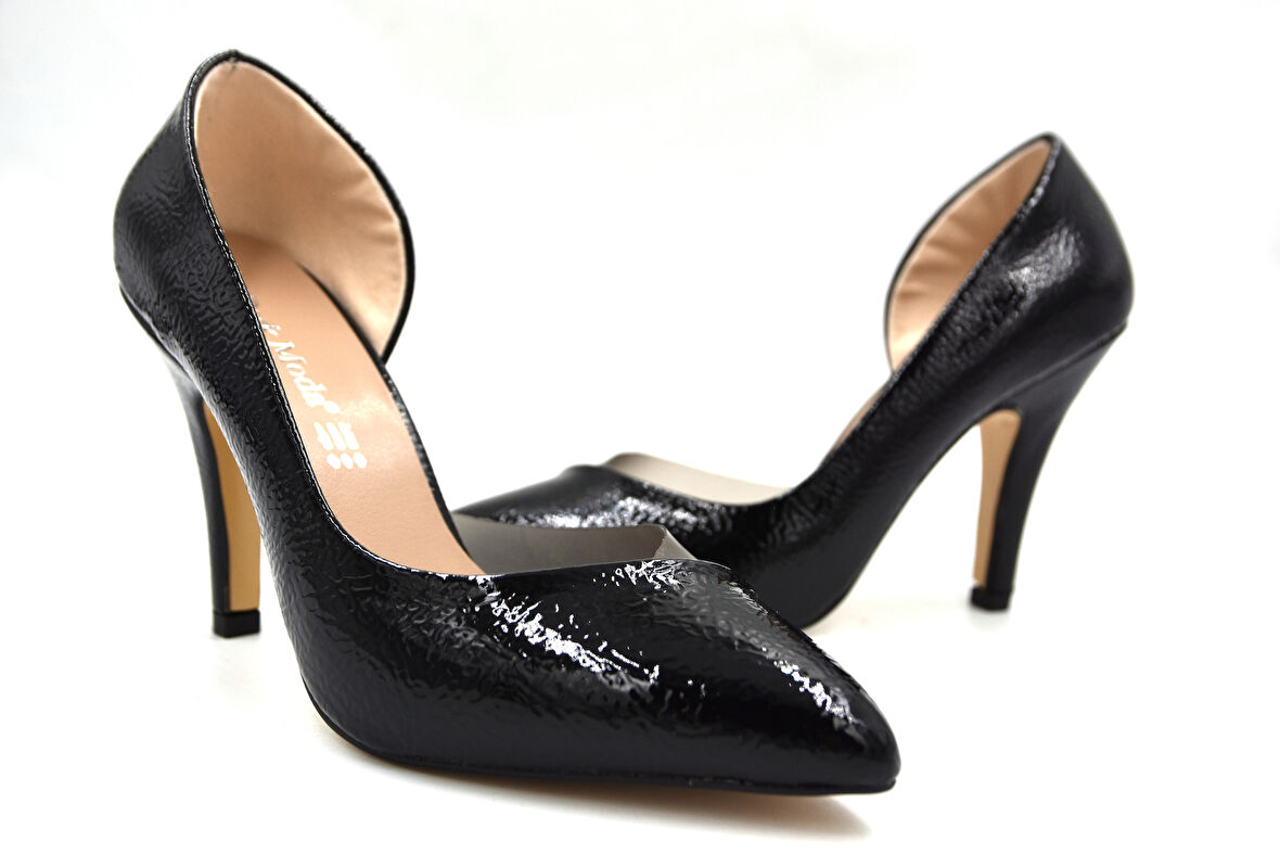 Park Moda Siyah Çatlak Rugan Topuklu Kadın Stiletto Ayakkabı RUGAN SİYAH