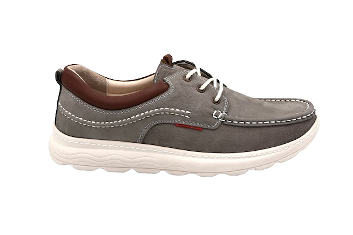 Prego (Paggi) Hakiki Deri Poli Hafif Taban Bağcıklı Erkek Günlük Ayakkabı GRİ