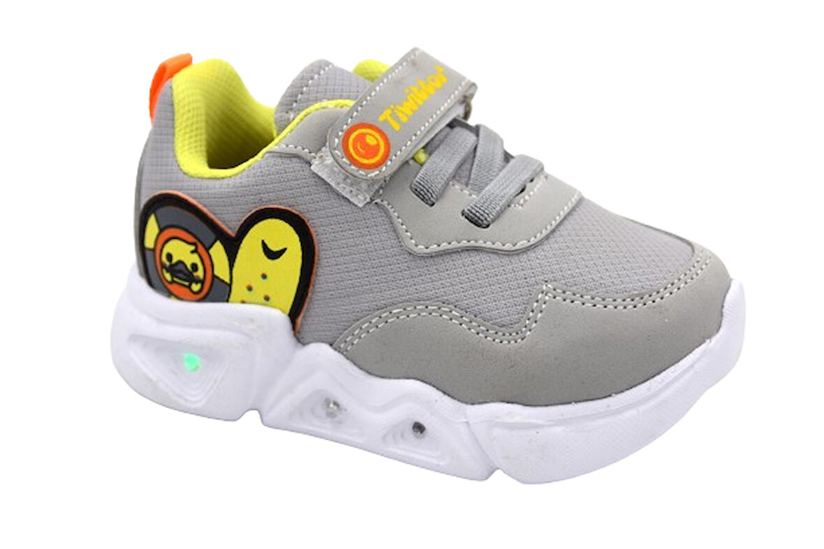 Prego (Tiwittoys) Işıklı Hafif Taban Cırtlı Çocuk Spor Ayakkabı GRİ