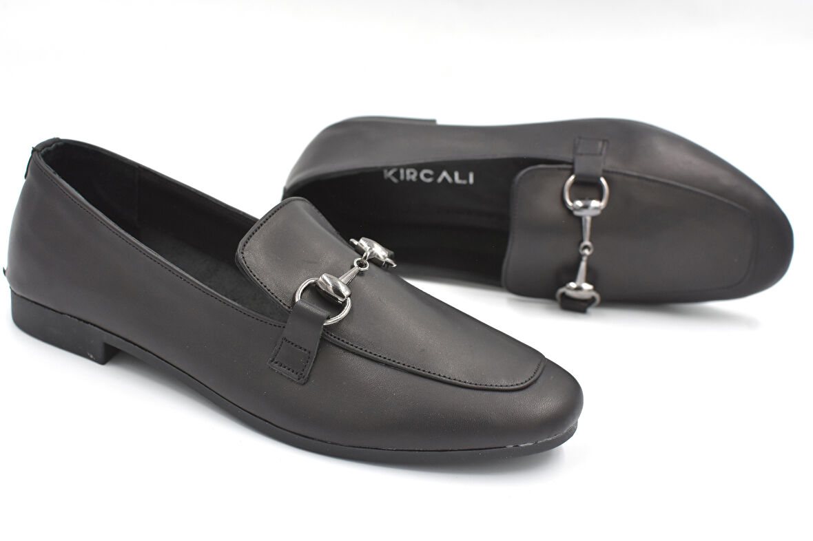 Prego (Kırcalı) Hakiki Deri Günlük Kadın Babet SİYAH