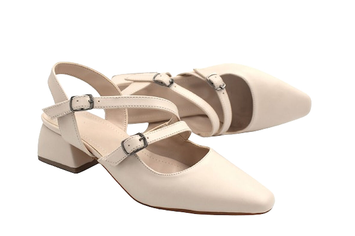 Prego (Wiesse) Kapalı Burun Çift Tokalı Alçak Topuk Kadın Ayakkabı TEN