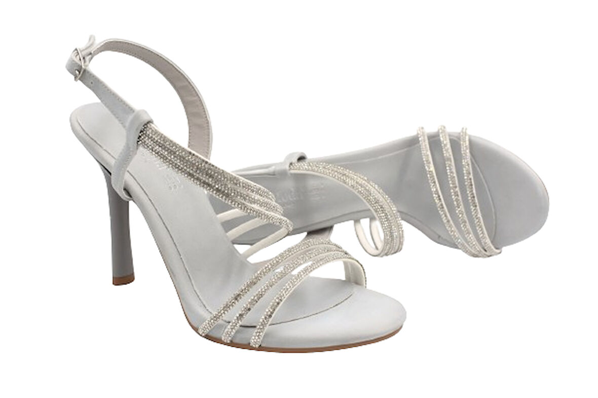 Prego (Park Moda) Taş Biye Detaylı Topuklu Kadın Saten Abiye Ayakkabı GUMÜŞ