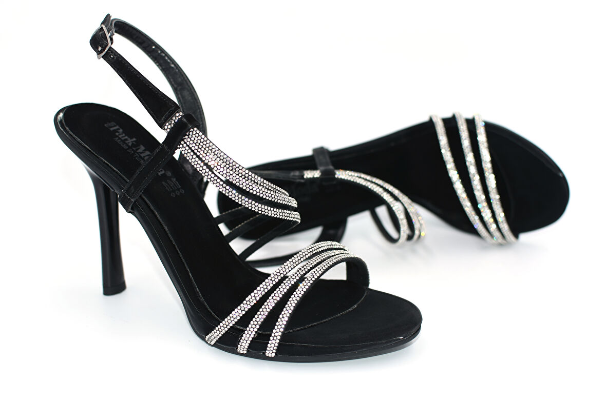 Prego (Park Moda) Taş Biye Detaylı Topuklu Kadın Saten Abiye Ayakkabı SİYAH