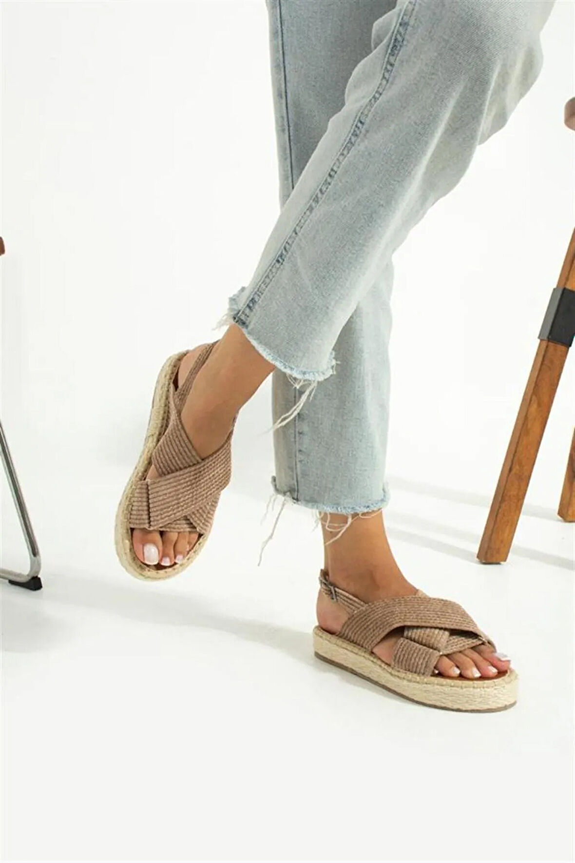 Prego Pamuk Dokuma Kadın Sandalet VİZON