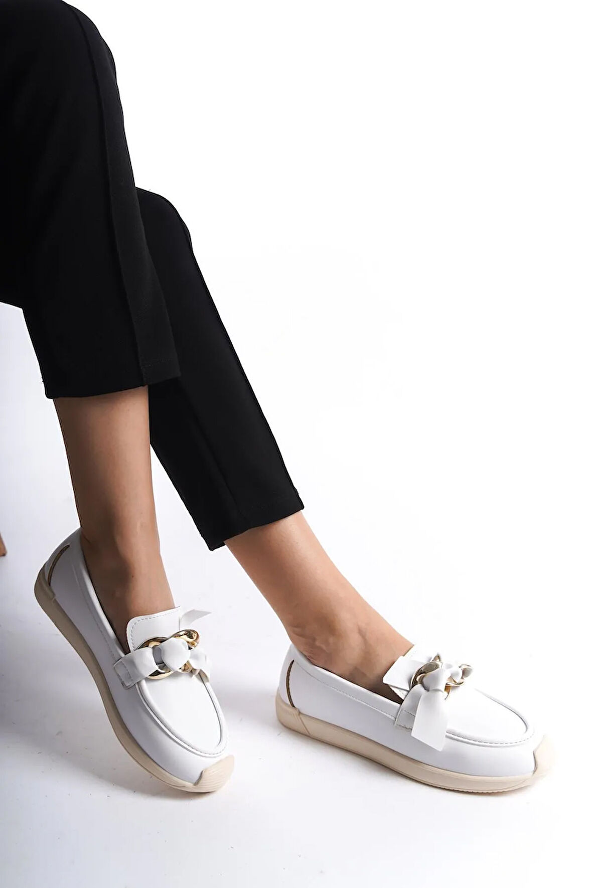 Prego Termo Kaymaz Taban Toka Detaylı Kadın Günlük Loafer Ayakkabı BEYAZ