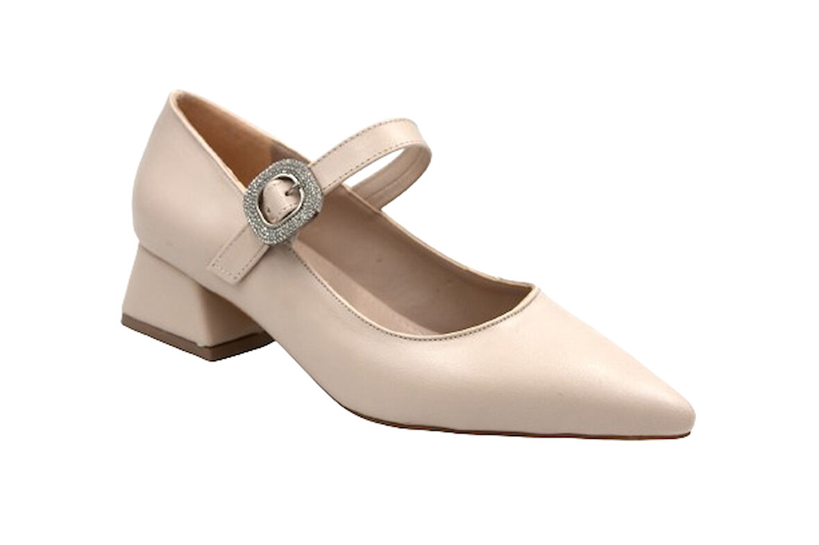 Prego (Park Moda) Kalın Topuklu Tokalı Günlük Kadın Ayakkabı BEJ