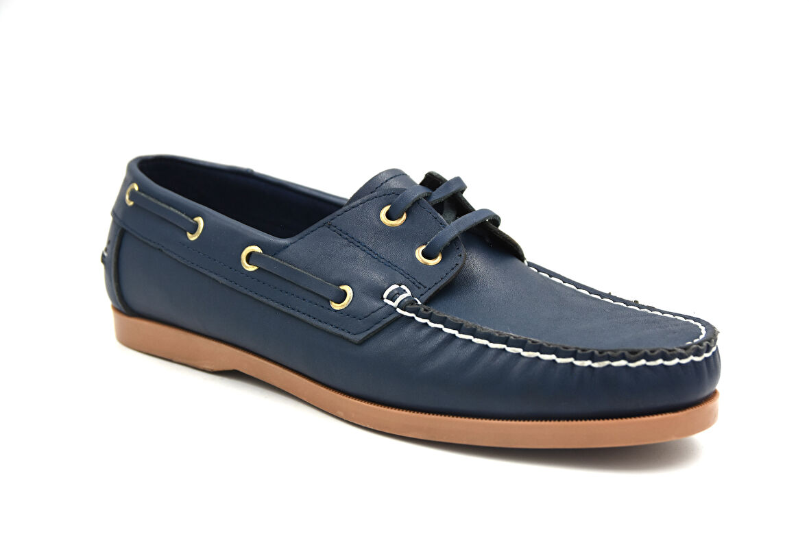 Beyaz (Daxtors) Hakiki Deri Termo Kaymaz Taban Günlük Erkek Ayakkabı MAVİ