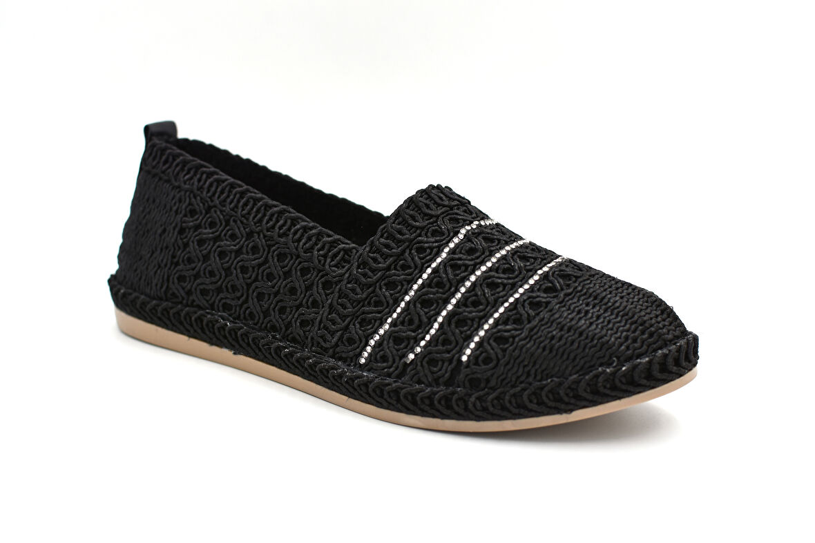 Beyaz (London) Dokuma Güklük Kadın Ayakkabı SİYAH