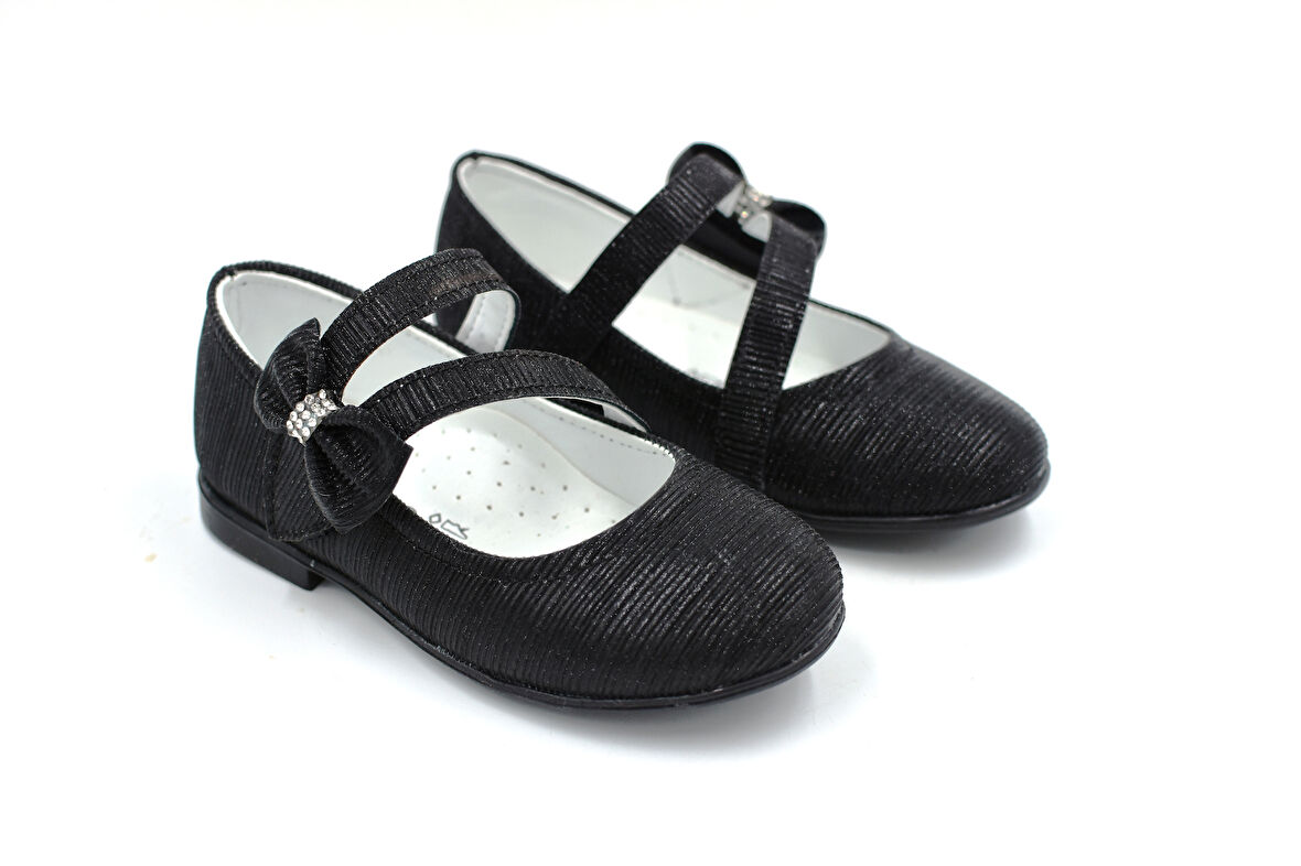 Beyaz (Ortaç Kids) Termo Kaymaz Taban Cırtlı Ortapedik Kız Çocuk Babet SİYAH