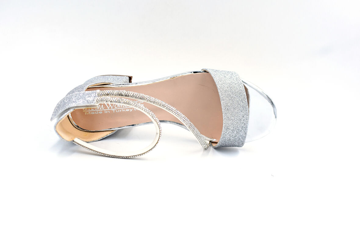 Beyaz (Mini Women) Çok Renkli Yaş Biyeli Topuklu Kız Çocuk Abiye Ayakkabı GUMÜŞ