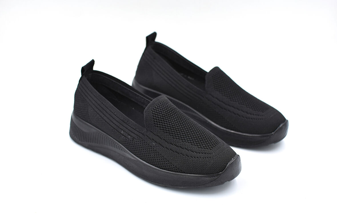 Beyaz (Filinta Moda) Poli Hafif Taban Dokuma Günlük Kadın Comfort Ayakkabı SİYAH