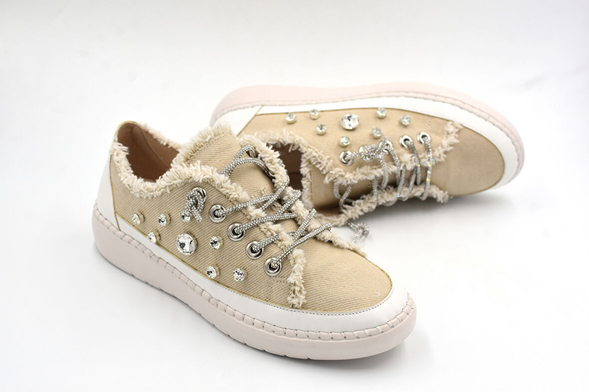 Prego (Park Moda) Taş Biye Detaylı Kot Gnlük Kadın Ayakkabı TEN