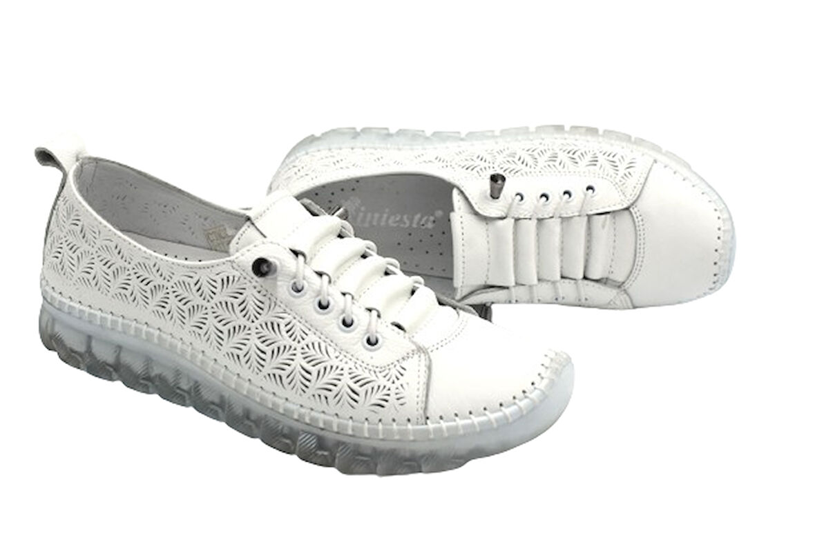 Prego (İniesta) İçi Dışı Hakiki Deri Şeffaf Termo Kaymaz Taban Günlük Kadın Comfort Ayakkabı BEYAZ