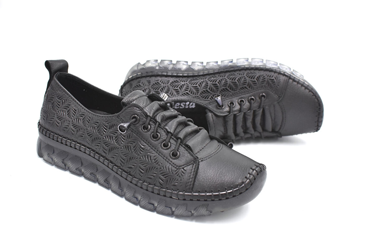 Prego (İniesta) İçi Dışı Hakiki Deri Şeffaf Termo Kaymaz Taban Günlük Kadın Comfort Ayakkabı SİYAH