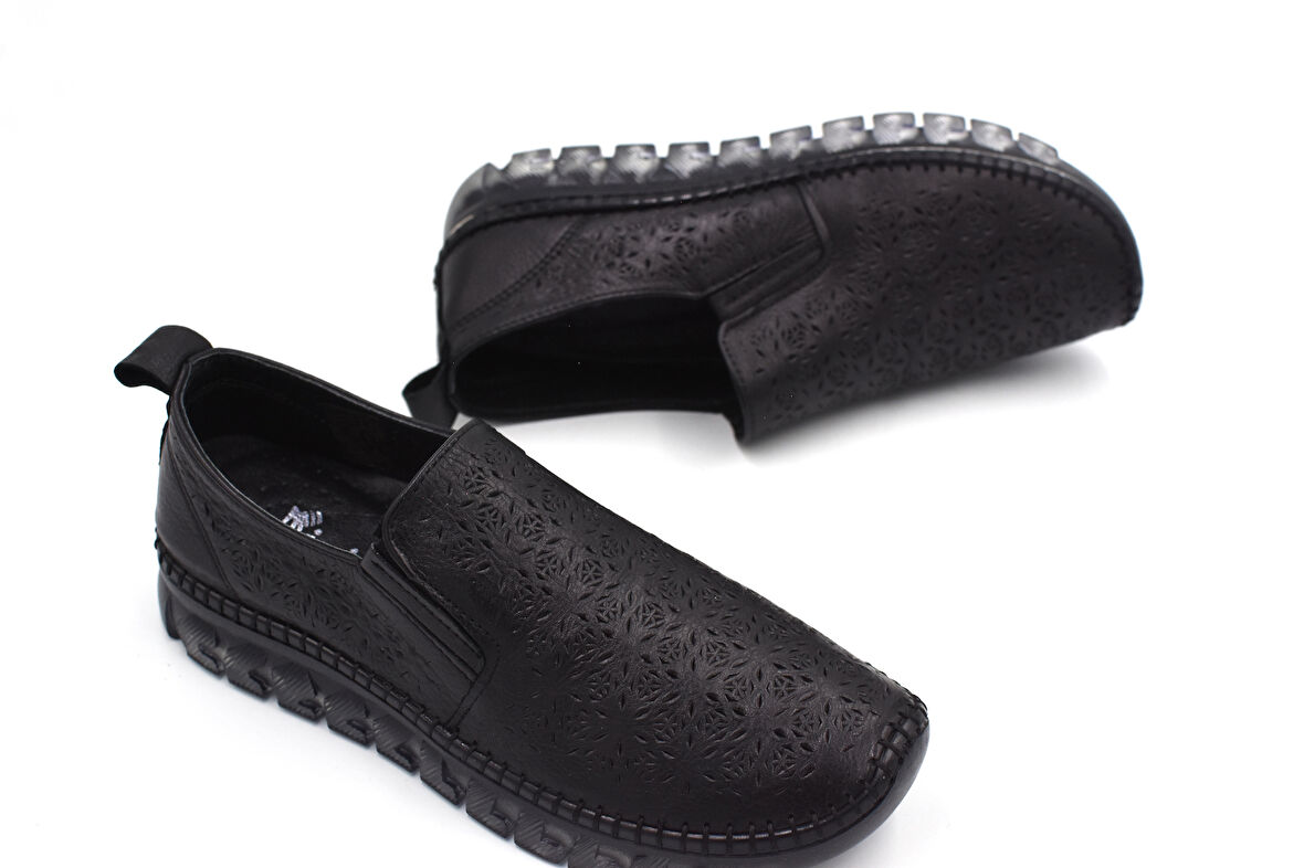 Prego (İniesta) İçi Dışı Hakiki Deri Şeffaf Termo Kaymaz Taban Günlük Kadın Comfort Ayakkabı SİYAH