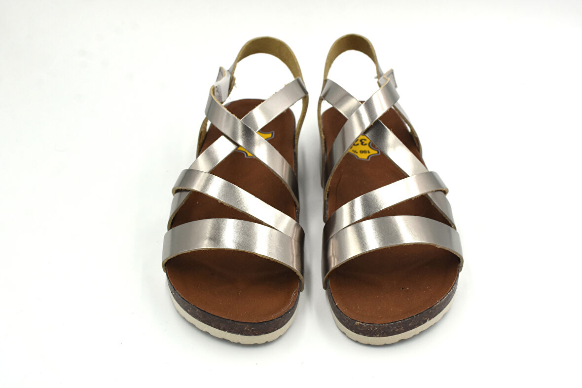 Prego (Mini Angel) Hakiki Deri Günlük Çocuk Sandalet PLATİN