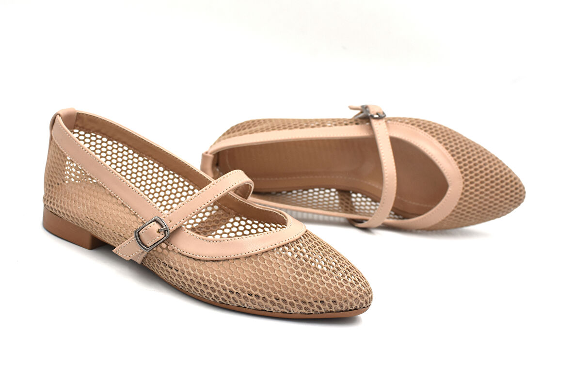 Prego (Pine Cone) Düz Atkılı Fileli Günlük Rahat Kadın Babet NUT